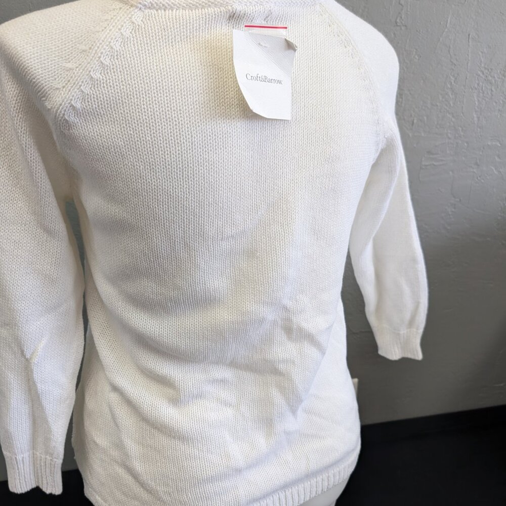 Croft & Barrow Open Knit Crochet Sweater White Cotton Blend Women's Medium NWT - Picture 3 of 8